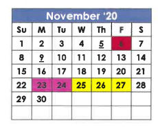 District School Academic Calendar for X I T Secondary School for November 2020