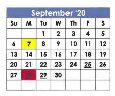 District School Academic Calendar for X I T Secondary School for September 2020