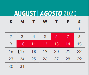 District School Academic Calendar for Thomas J Rusk Middle for August 2020