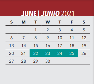 District School Academic Calendar for Billy E Dade Middle School for June 2021