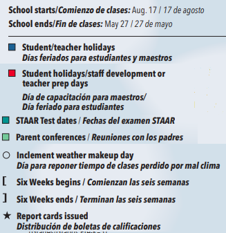 District School Academic Calendar Legend for L V Stockard Middle