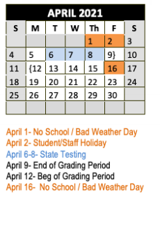 District School Academic Calendar for Carson Elementary for April 2021