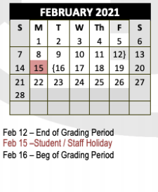 District School Academic Calendar for Rann Elementary for February 2021