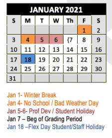 District School Academic Calendar for Rann Elementary for January 2021