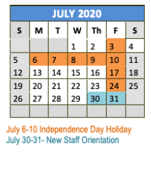 District School Academic Calendar for Carson Elementary for July 2020