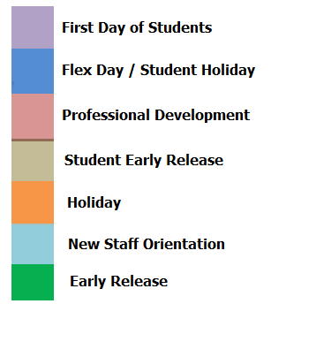 District School Academic Calendar Legend for Rann Elementary