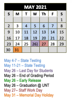 District School Academic Calendar for Carson Elementary for May 2021