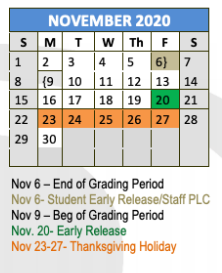 District School Academic Calendar for Rann Elementary for November 2020