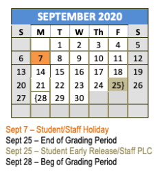 District School Academic Calendar for Carson Elementary for September 2020