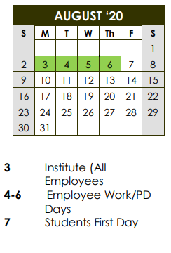 District School Academic Calendar for Mcnair High School for August 2020