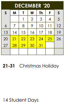 District School Academic Calendar for Southwest Dekalb High School for December 2020