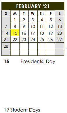 District School Academic Calendar for Mcnair High School for February 2021
