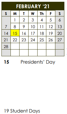 District School Academic Calendar for Smoke Rise Elementary School for February 2021