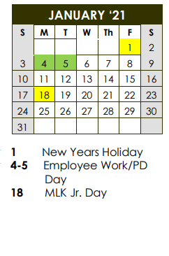 District School Academic Calendar for Mcnair High School for January 2021