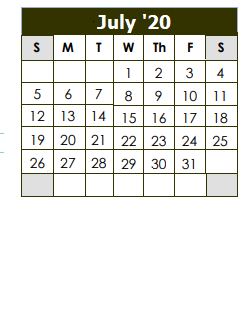 District School Academic Calendar for Allgood Elementary School for July 2020