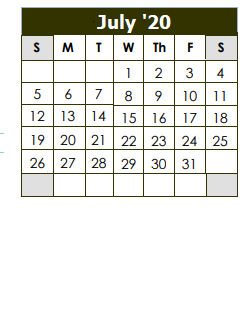 District School Academic Calendar for Rock Chapel Elementary School for July 2020