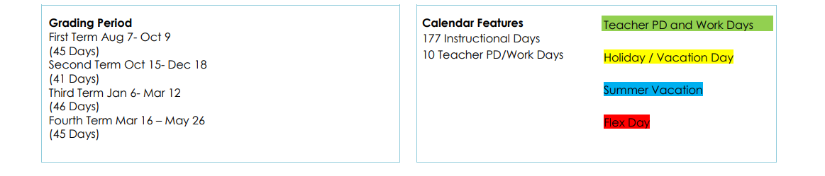 District School Academic Calendar Key for Dekalb Truancy School