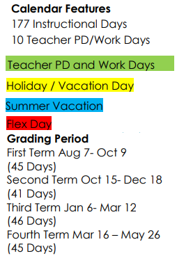 District School Academic Calendar Legend for Livsey Elementary School