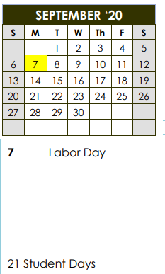 District School Academic Calendar for Midvale Elementary School for September 2020