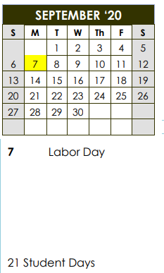 District School Academic Calendar for Mcnair High School for September 2020