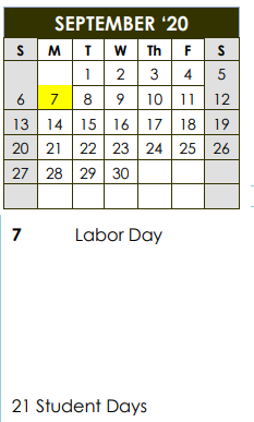 District School Academic Calendar for Smoke Rise Elementary School for September 2020