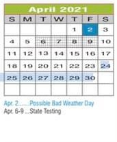 District School Academic Calendar for Regional Day Sch Deaf for April 2021