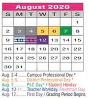 District School Academic Calendar for Regional Day Sch Deaf for August 2020