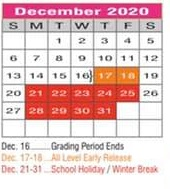 District School Academic Calendar for Lee Elementary for December 2020