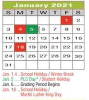 District School Academic Calendar for Lee Elementary for January 2021