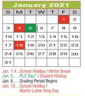 District School Academic Calendar for Joe Dale Sparks Campus for January 2021