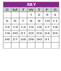 District School Academic Calendar for Joe Dale Sparks Campus for July 2020