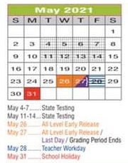 District School Academic Calendar for Eugenia Porter Rayzor Elementary for May 2021