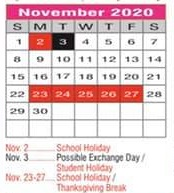 District School Academic Calendar for Community Ed for November 2020