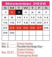 District School Academic Calendar for Calhoun Middle for November 2020