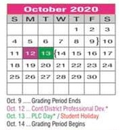 District School Academic Calendar for Denton H S for October 2020