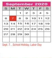 District School Academic Calendar for Regional Day Sch Deaf for September 2020