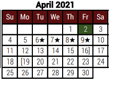 District School Academic Calendar for Hidalgo Co J J A E P for April 2021