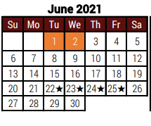 District School Academic Calendar for Hidalgo Co J J A E P for June 2021