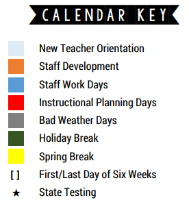 District School Academic Calendar Legend for Le Noir Elementary