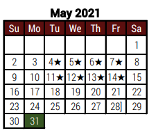 District School Academic Calendar for Hidalgo Co J J A E P for May 2021