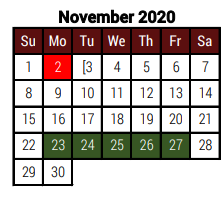 District School Academic Calendar for Hidalgo Co J J A E P for November 2020