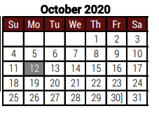 District School Academic Calendar for Donna Alternative Education Progra for October 2020