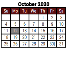 District School Academic Calendar for Dora M Sauceda Middle School for October 2020