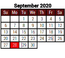 District School Academic Calendar for Hidalgo Co J J A E P for September 2020