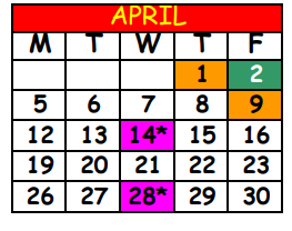 District School Academic Calendar for Oceanway School for April 2021