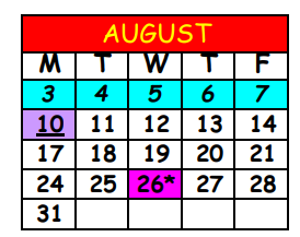 District School Academic Calendar for Mandarin Middle School for August 2020