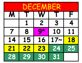 District School Academic Calendar for Grand Park Career Center for December 2020