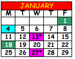District School Academic Calendar for Teen Parent Service Center for January 2021