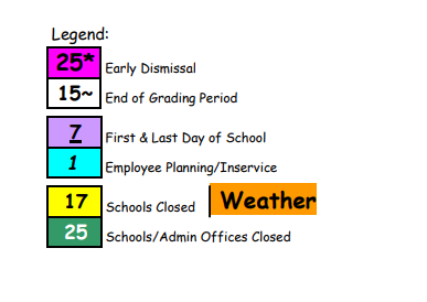 District School Academic Calendar Legend for Andrew A. Robinson Elementary School