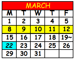 District School Academic Calendar for Pretrial Detention Facility for March 2021